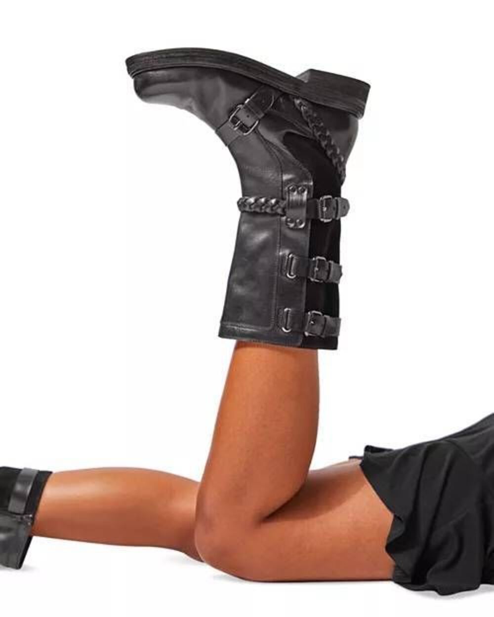 Free People Billie Buckle Leather Suede Mid-Calf Moto Boots Black Sz. 9 - Picture 2 of 13